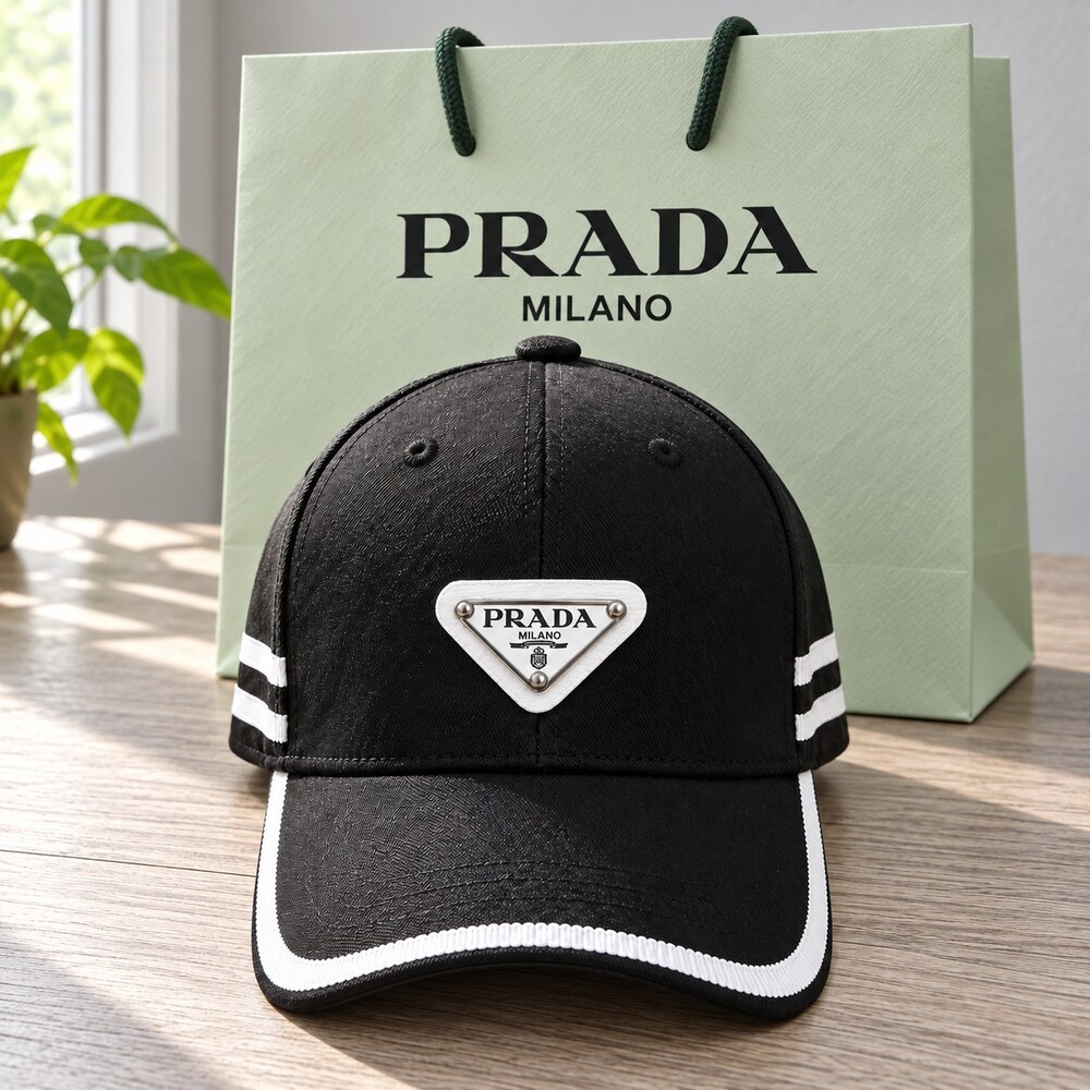 Prada Black Cap with White Trim